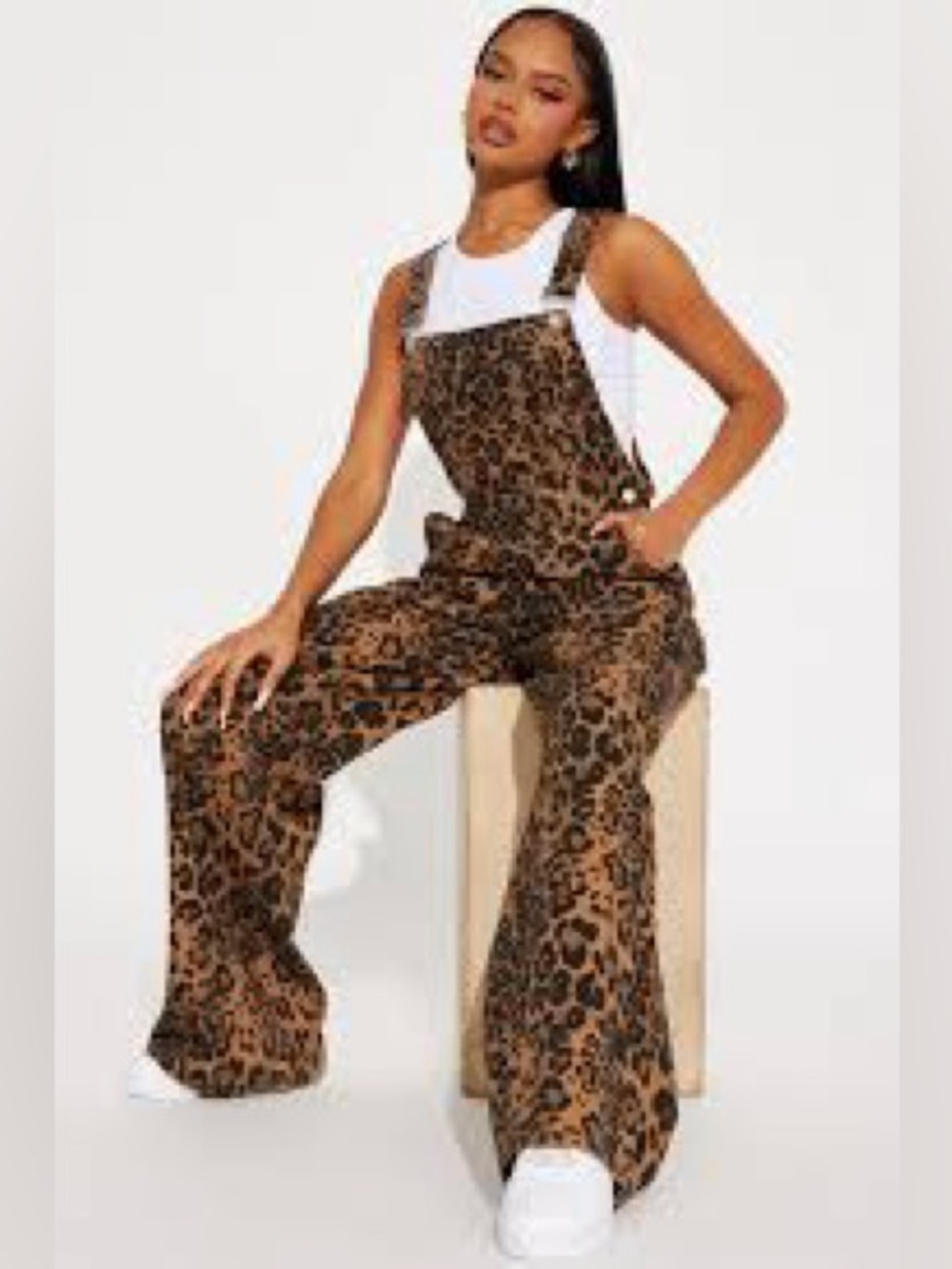 Fashion Nova Leopard Print Wide-Leg Overalls - Brown/Black